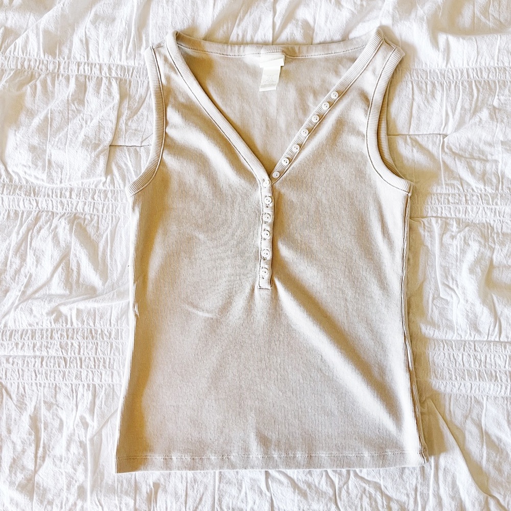 H&M Light Taupe Beige Henley Tank Top Size Small